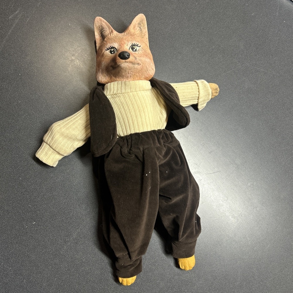 Vintage Fox Doll 21" Long Anthropomorphic  Painted Eyes Fancy Brown Attire